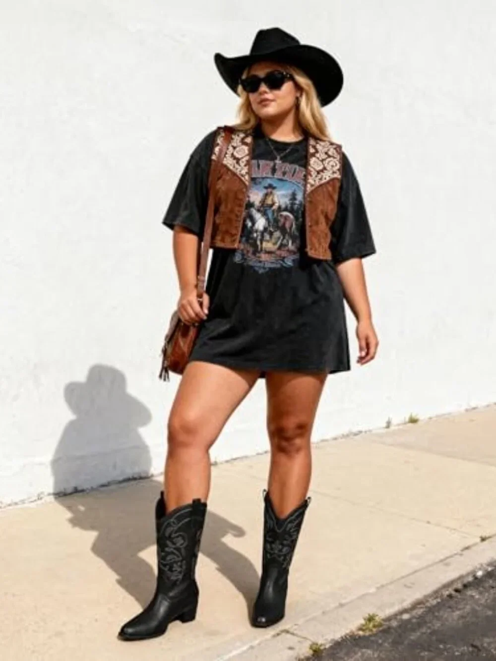 ๐ Womens Cowboy Boots Embroidery Western Cowgirl Boots V Cut Chunky - Black - Picture 3 of 7